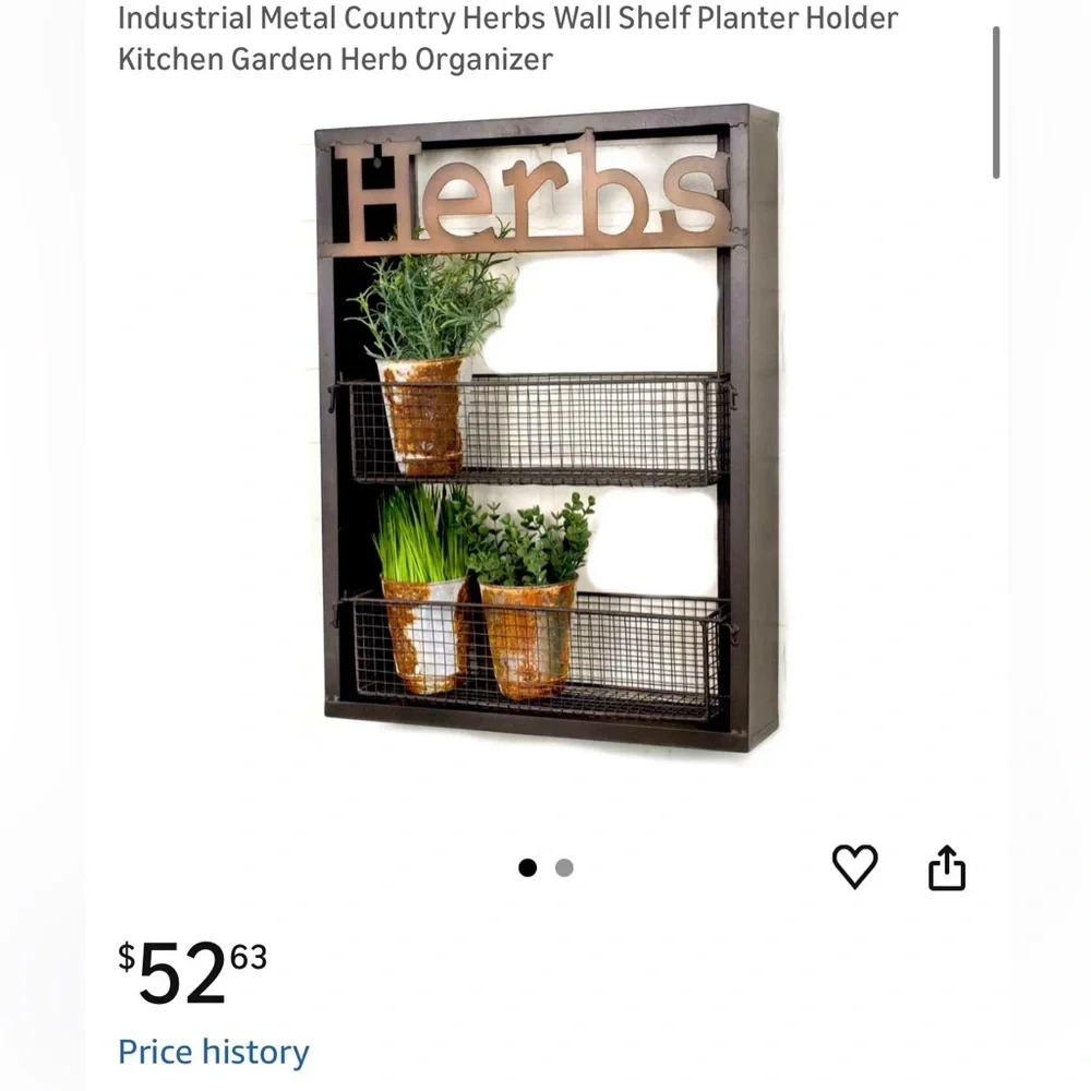 Farmhouse Rustic Cottage Herb wall Storage with 4 matching herb containers